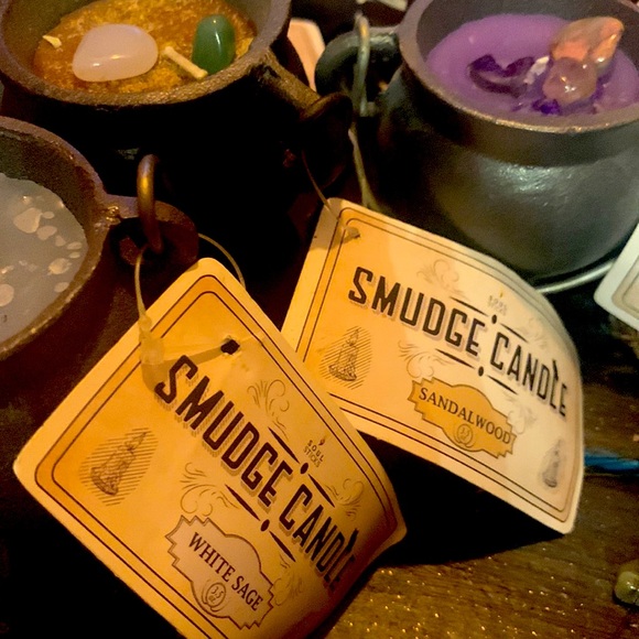 SMUDGE CANDLE kit w/Cauldron & Lid, Sage, Palo Santo & 2 stones. - Picture 8 of 12